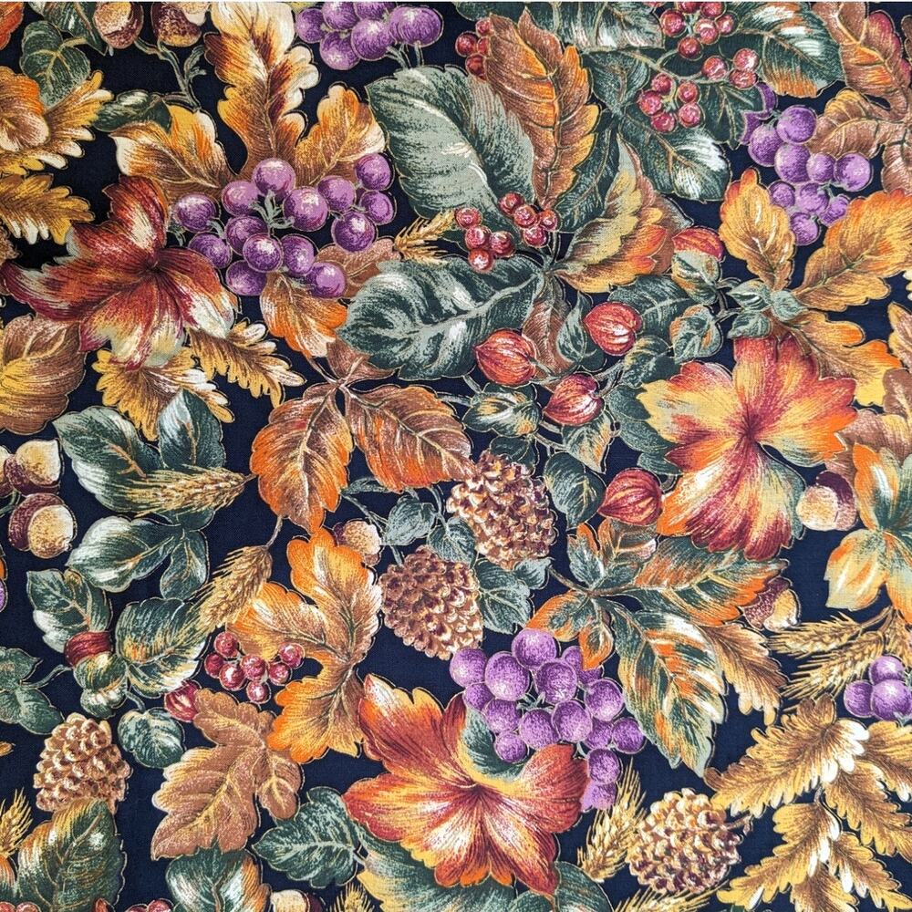 3 Yds Vintage VIP CRANSTON PRINT WORKS Cotton Dark Autumn Leaves Berries Floral